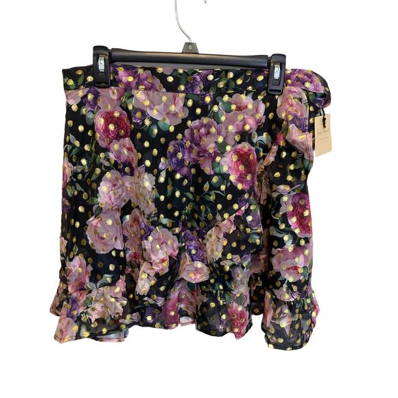 Smak Parlor Floral Gold Polka Dot True Wrap Ruffle Skirt NEW Size Large - Picture 3 of 13